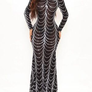Elegant Black and Silver Evening Dress